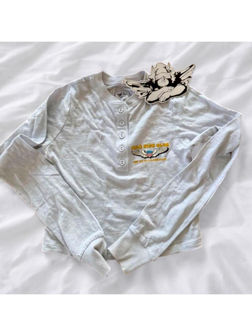 Boys Lie Mile High Club White Ribbed Henley Top | Small